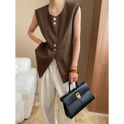 Damenweste Elegant Knöpfe Taschen Schwarz Eveloria - Eveloria
