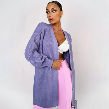 Damen Strickmantel Oversized Elegant Knöpfe Beige
