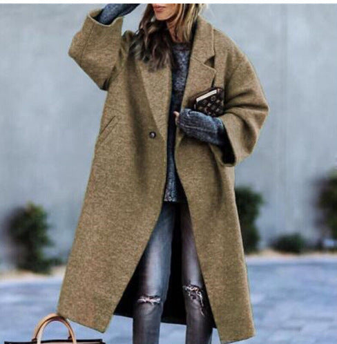 Damen Wollmantel Oversized Klassisches Revers Beige
