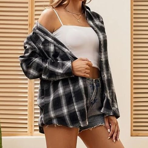 Damen Flanellbluse Kariert Mit Knotendetail