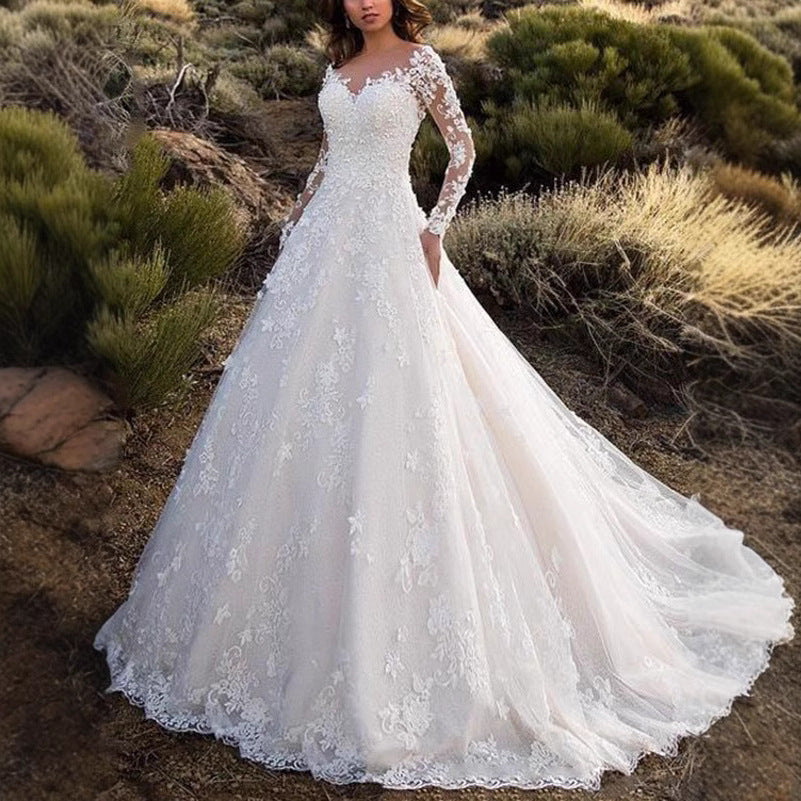 Damen Abendkleid Spitze V-Ausschnitt Langärmlig Eveloria