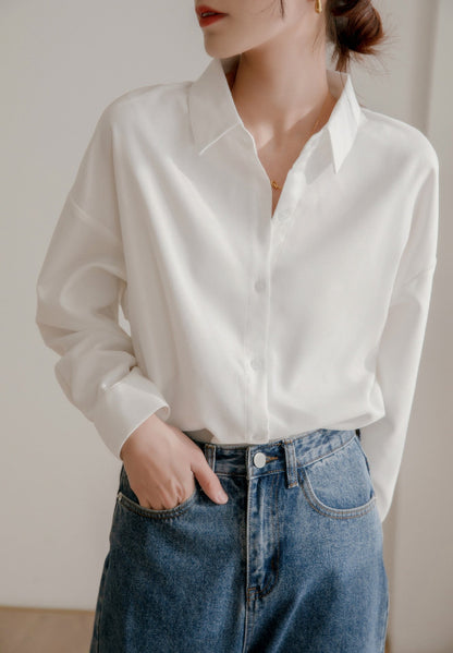 Damen Oversized Bluse Lässiger Schnitt Eleganter Kragen