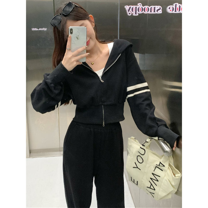 Damen Sportliches Hoodie Jogginghosen Set Baumwolle Weit Schnitt
