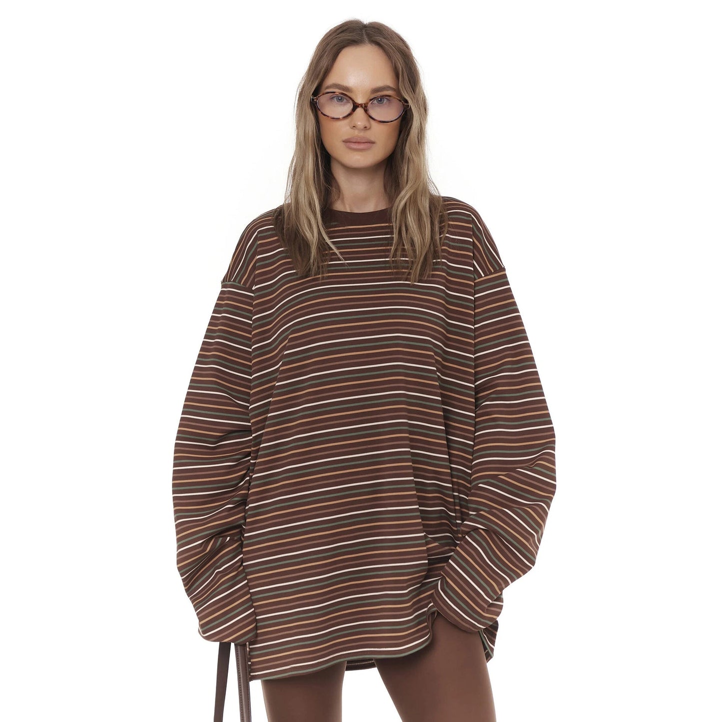 Damen Oversize T-Shirt Eveloria Weites Baumwoll-Shirt Beige