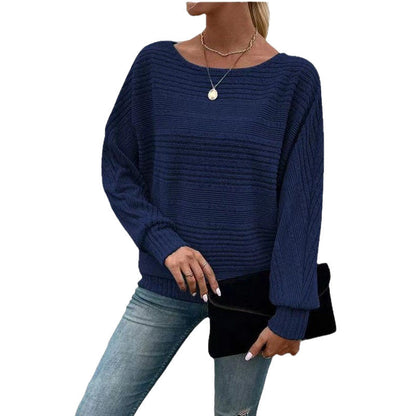 Damen Pullover Strukturiertes Streifenmuster Weite Ärmel Beige