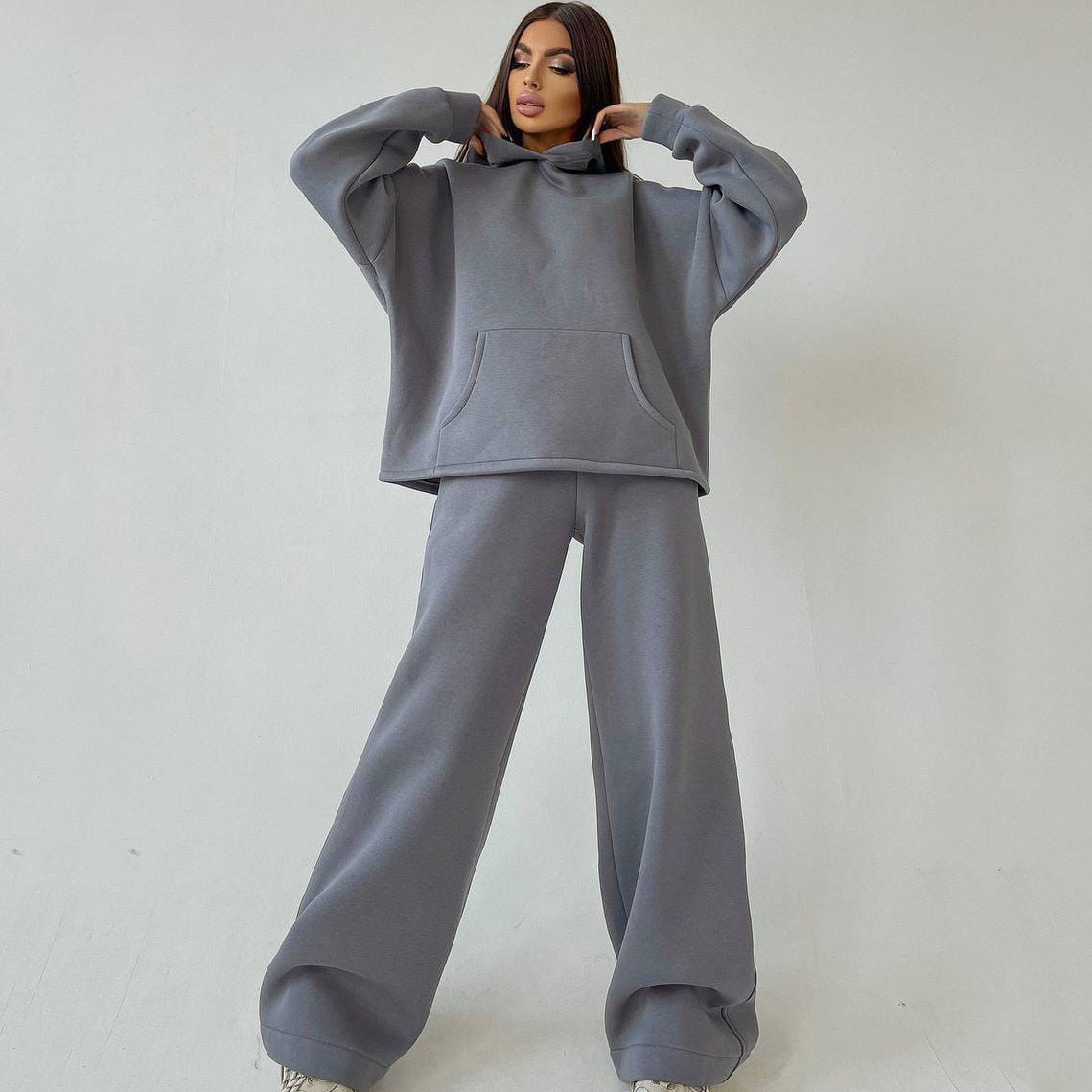 Damen Sportanzug Weite Hose Kapuze Eveloria