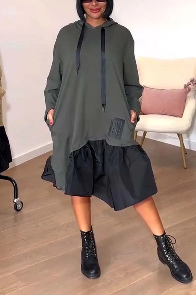 Damen Hoodie-Kleid Voluminöser Rock Praktische Taschen