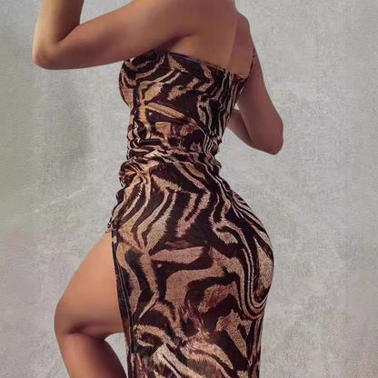 Damen Minikleid Asymmetrisch Animal-Print