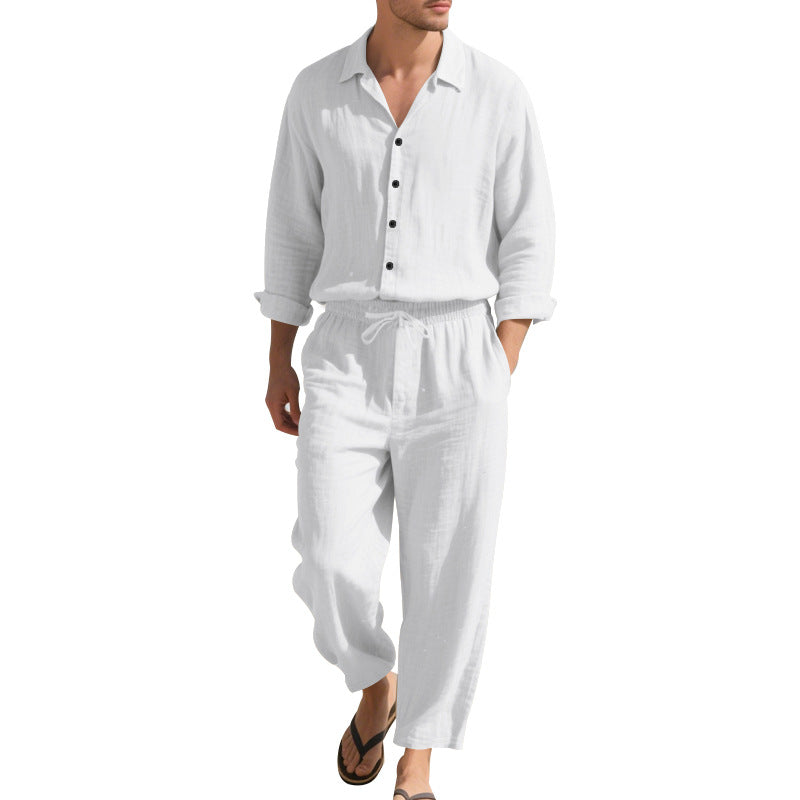 Herren Leinenanzug Lässig Moderner Schnitt Beige