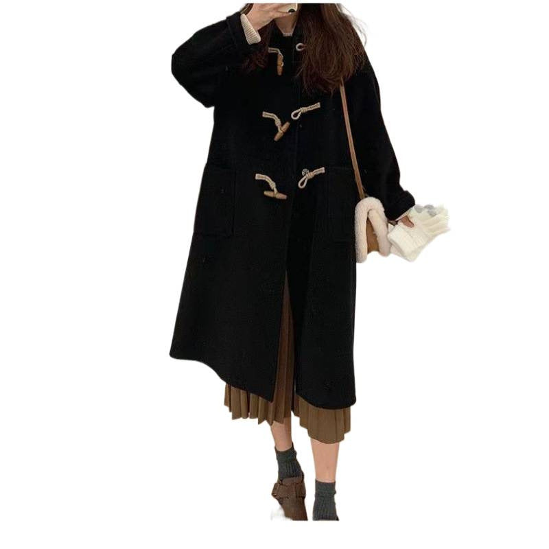 Damen Dufflecoat Praktische Taschen Dekorative Holzknebel