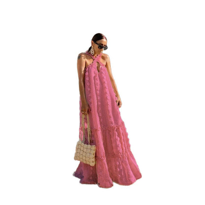 Damen Maxikleid Blumenstickerei Trägerdesign