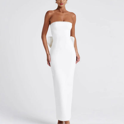 Damen Maxikleid Schulterfrei Rüschen Schwarz Eveloria - Eveloria