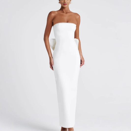 Damen Maxikleid Schulterfrei Rüschen Schwarz Eveloria - Eveloria