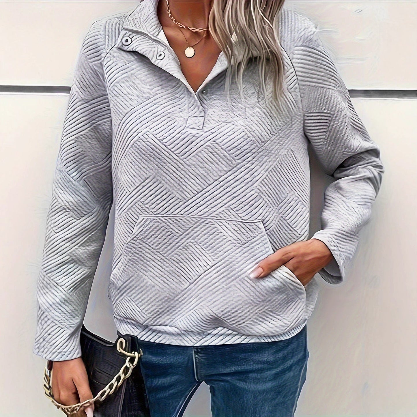 Damen Stepppullover Durchgehender Reißverschluss Praktische Taschen