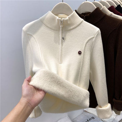 Damen Strickpullover Stehkragen Reißverschluss Eveloria - Eveloria