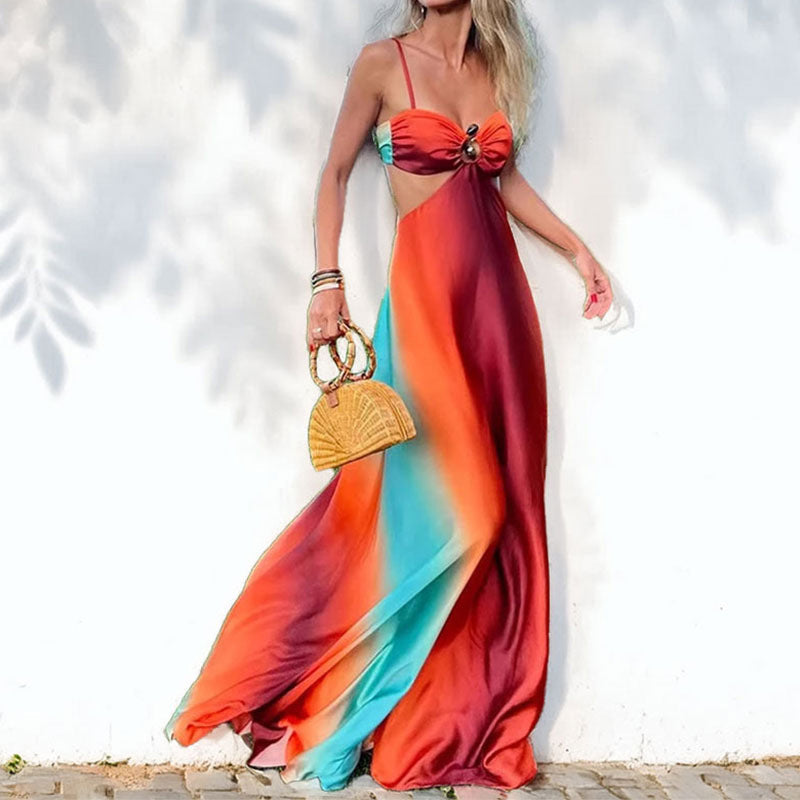 Damen Maxikleid Cut-Out-Design Farbverlauf Eveloria