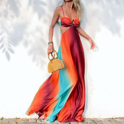 Damen Maxikleid Cut-Out-Design Farbverlauf Eveloria
