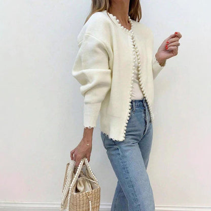 Damen Strickjacke Perlenakzent Lässiger Schnitt Eveloria