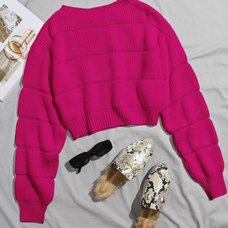 Damen Crop-Pullover Weich Strukturiertes Design Grau Eveloria - Eveloria
