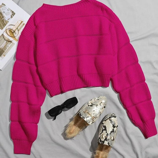 Damen Crop-Pullover Weich Strukturiertes Design Grau Eveloria - Eveloria