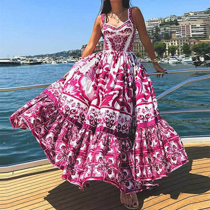 Damen Maxikleid mit Ornamenten Weit Rock Eveloria