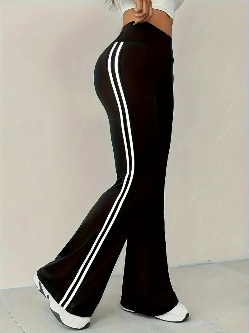 Damen Sportleggings Flared Bein Streifen Eveloria