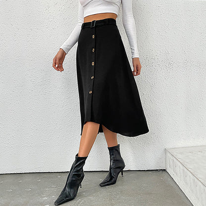 Damen Midi-Rock mit Knöpfen und Taillengürtel Eveloria