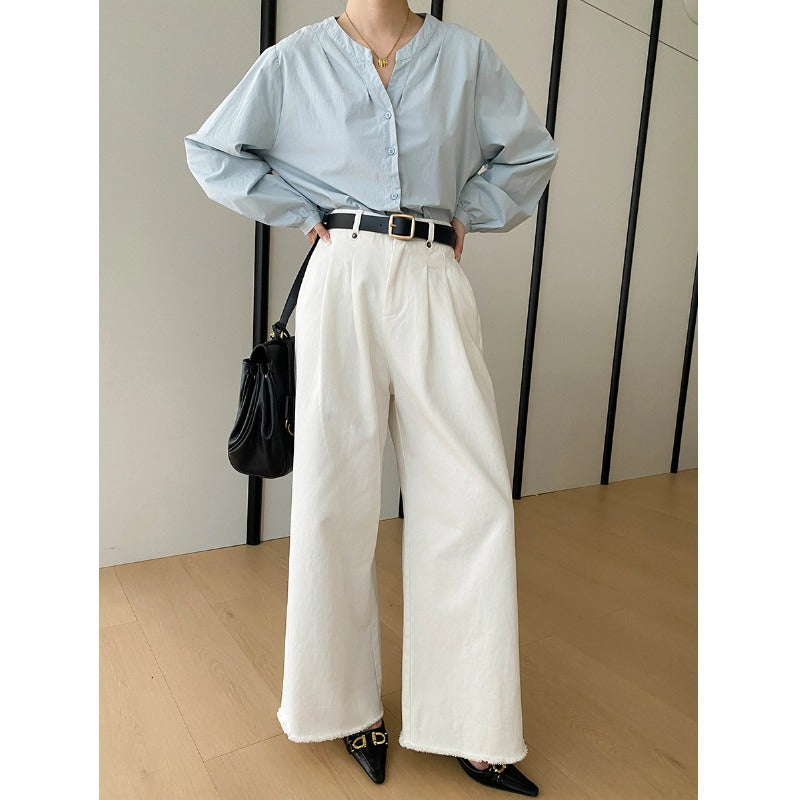 Damen Bluse Lässig Weit Zierknöpfe