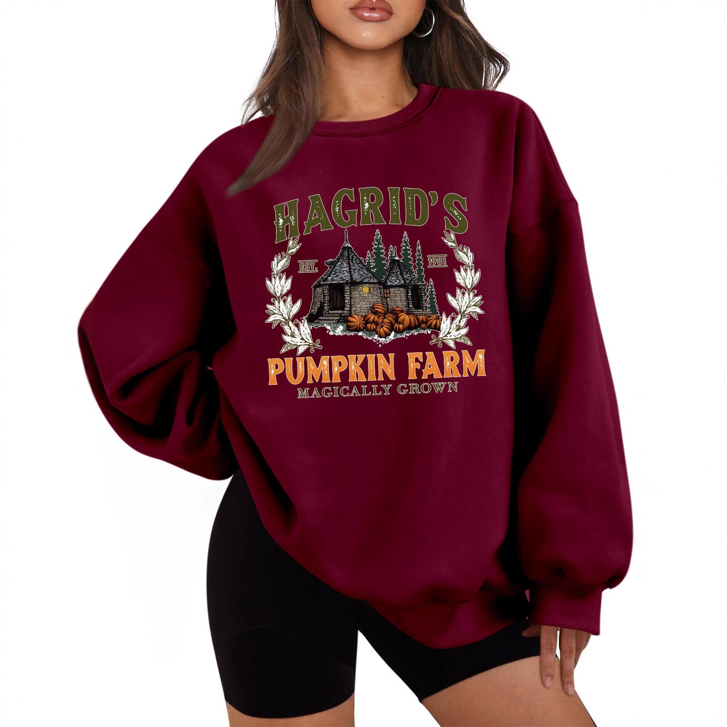 Damen Sweatshirt Rundhalsausschnitt Kürbis-Motiv Herbstlich
