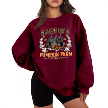 Damen Sweatshirt Rundhalsausschnitt Kürbis-Motiv Herbstlich