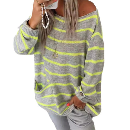 Damen Strickpullover Langärmlig Mit Taschen Beige