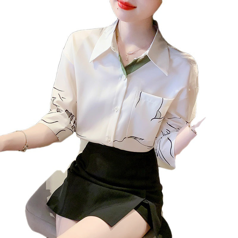Damen Bluse mit Grafiken Klassischer Schnitt Eveloria