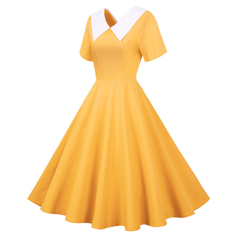 Damen Swingkleid Retro-Style mit Kragen und weitem Rock