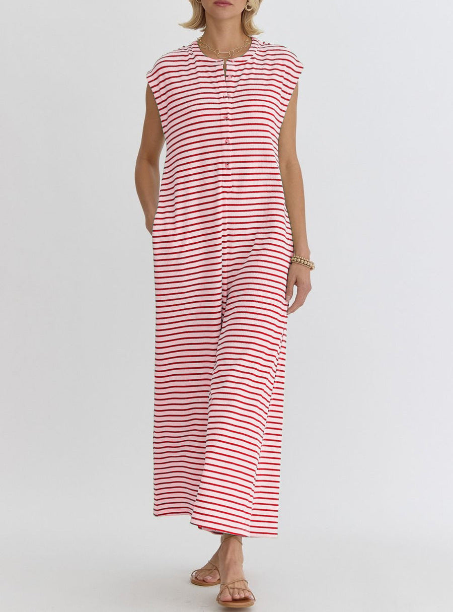 Damen Jumpsuit Streifenmuster Praktische Taschen