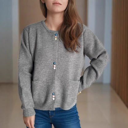 Damen Strickjacke Farbenfroh Mit Taschen