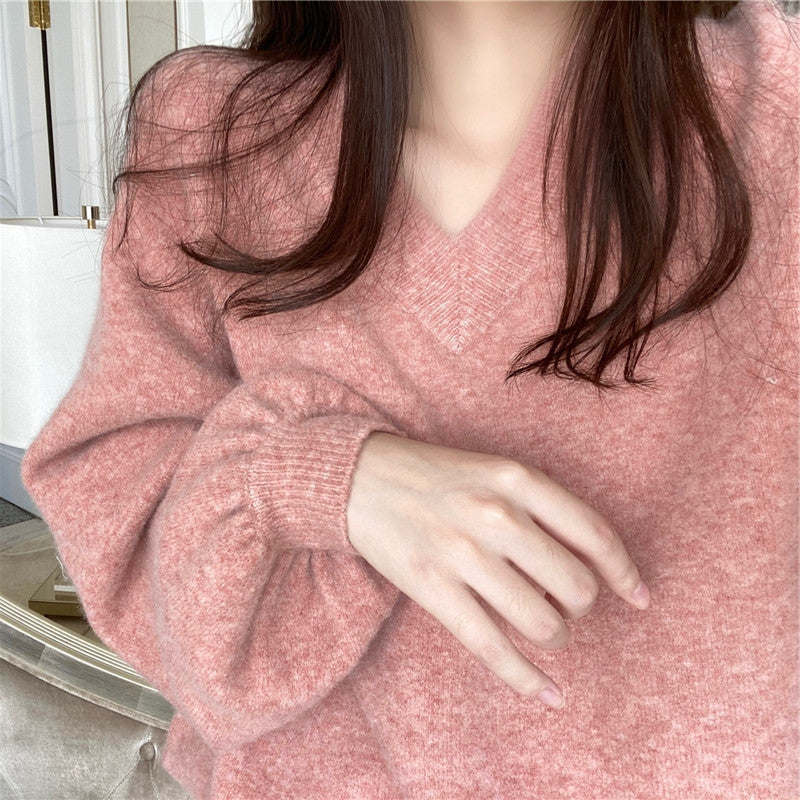 Damen Oversized V-Pullover Weiches Material Lässiger Schnitt Schwarz - Eveloria