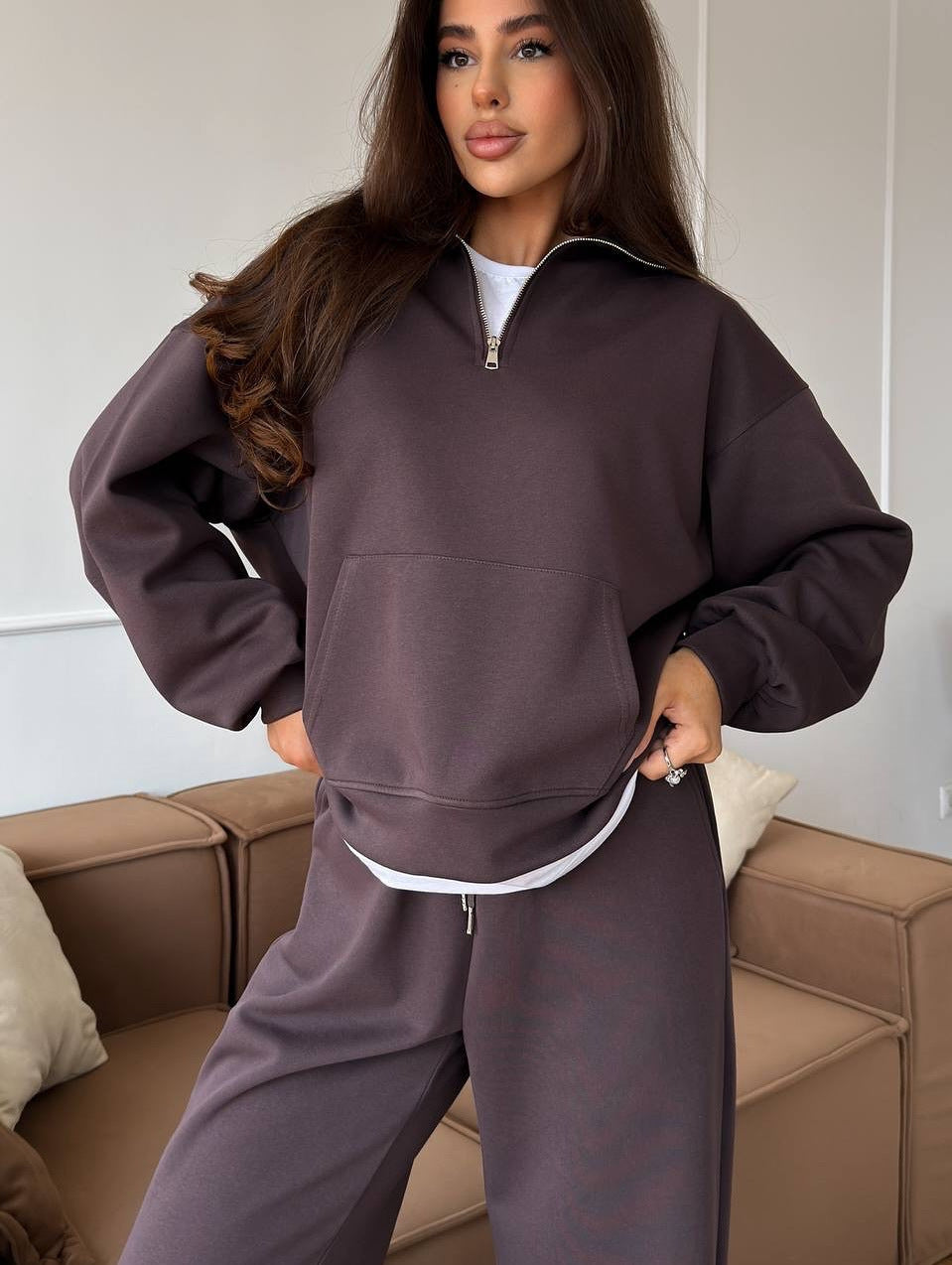 Damen Sportanzug Relaxed Fit Hoher Kragen Praktische Taschen
