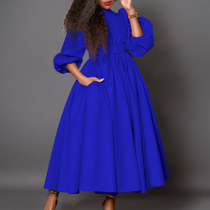 Eveloria Damen Maxikleid Hochkragen Abnehmbarer Gürtel