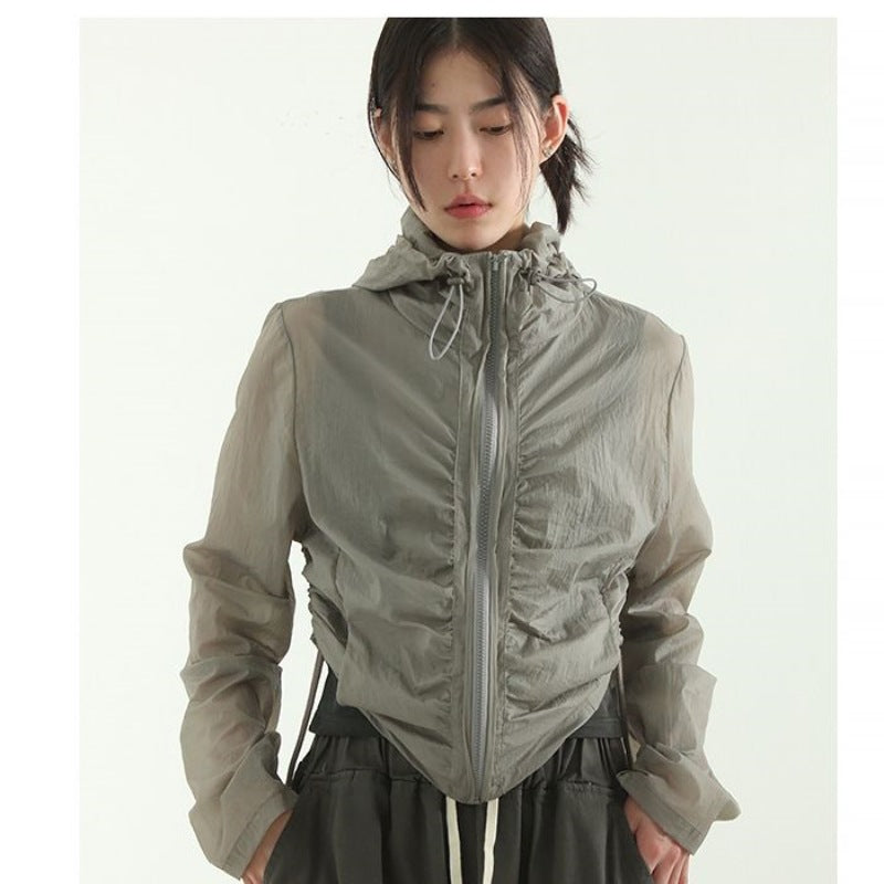 Damen Cropped Jacke Luftig Verstellbarer Bund Beige Eveloria