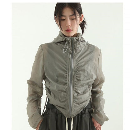 Damen Cropped Jacke Luftig Verstellbarer Bund Beige Eveloria