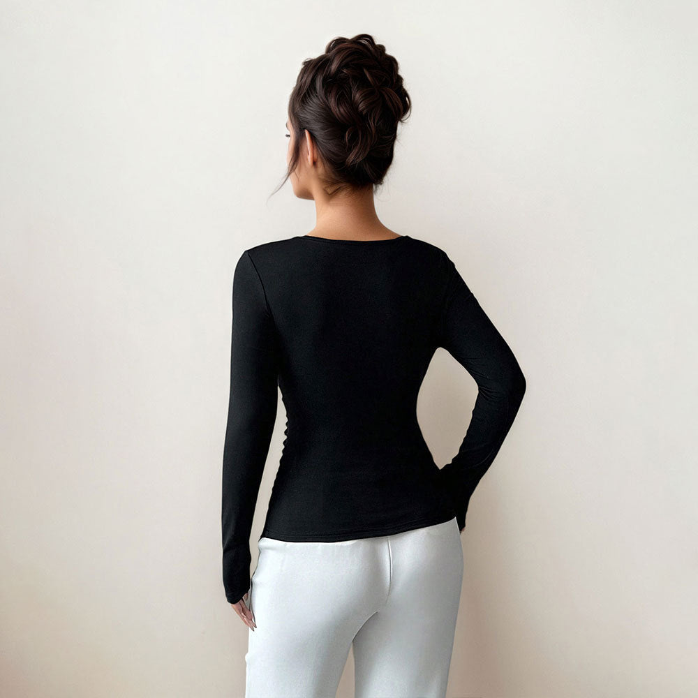 Damen Langarmtop Figurbetont mit Twist-Detail dunkelblau Eveloria