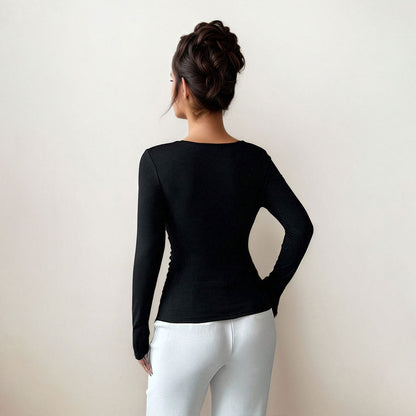 Damen Langarmtop Figurbetont mit Twist-Detail dunkelblau Eveloria