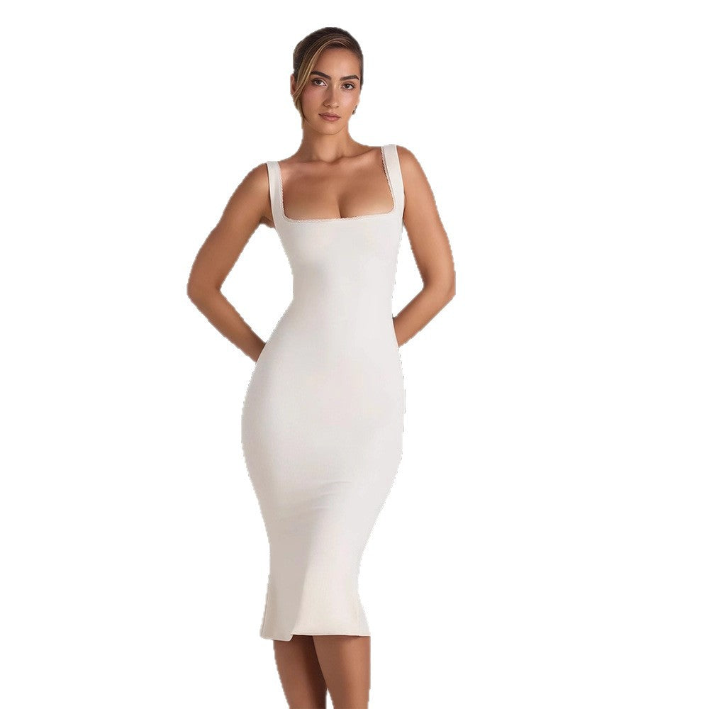Damen Midi-Kleid Quadratischer Ausschnitt Slim Fit Eveloria