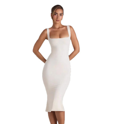 Damen Midi-Kleid Quadratischer Ausschnitt Slim Fit Eveloria