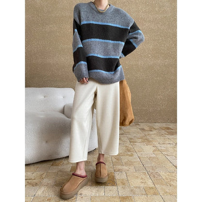 Damen Oversized Pullover Streifen Modell Eveloria