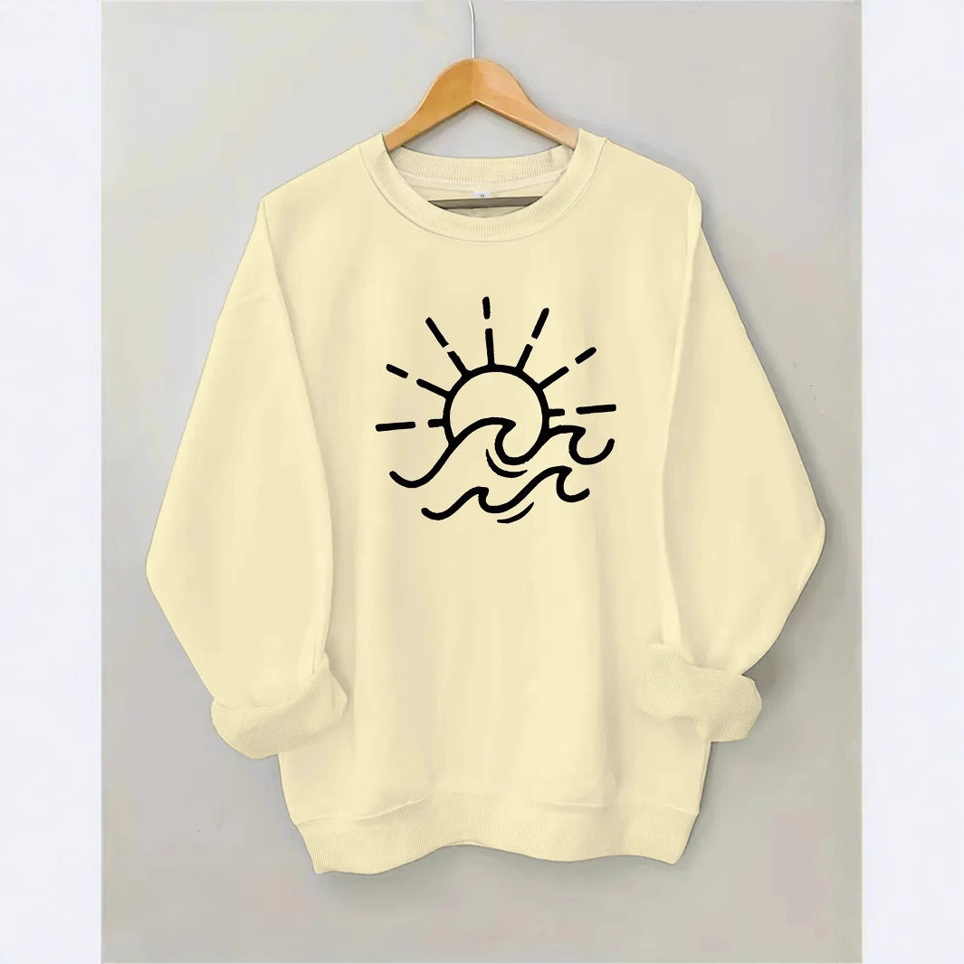 Damen Sweatshirt Sonnen Wellen Motiv Eveloria
