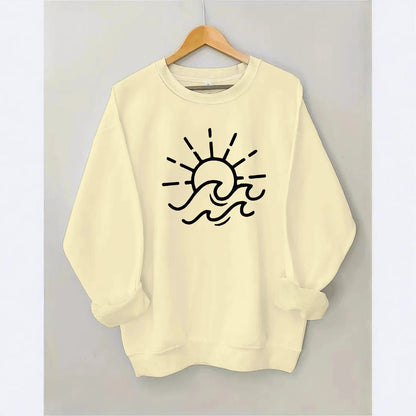 Damen Sweatshirt Sonnen Wellen Motiv Eveloria