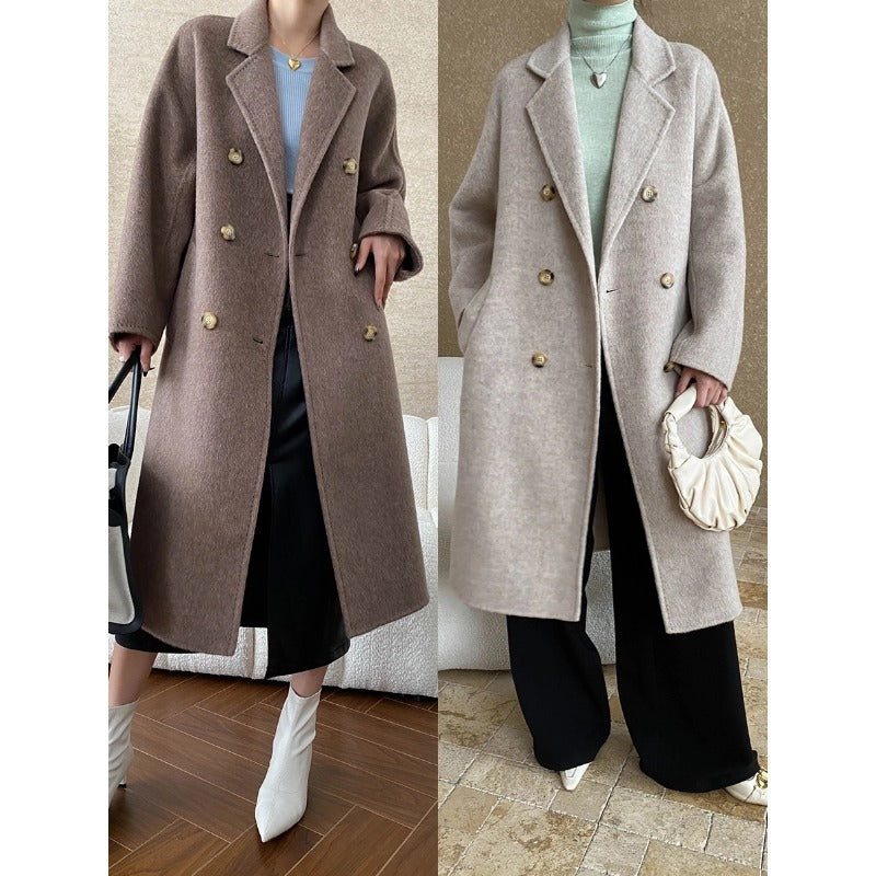 Damen Oversized-Mantel Doppelter Knopfleiste Weiches Innenfutter