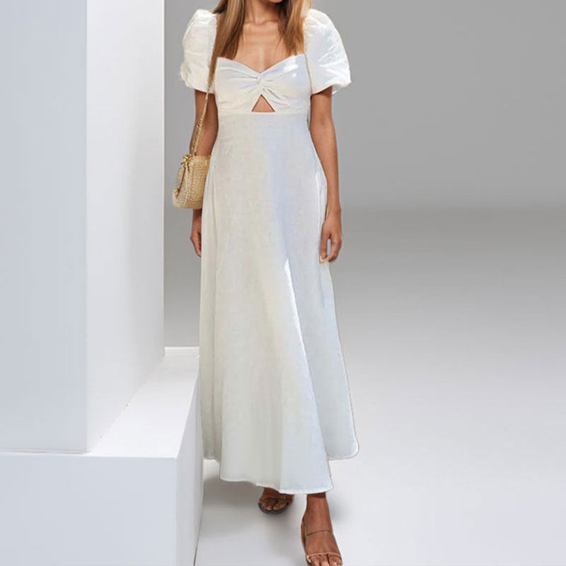 Damen Maxikleid mit Schlüsselmuster und Puffärmeln Eveloria
