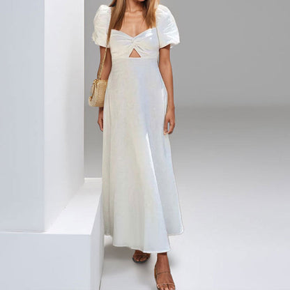Damen Maxikleid mit Schlüsselmuster und Puffärmeln Eveloria